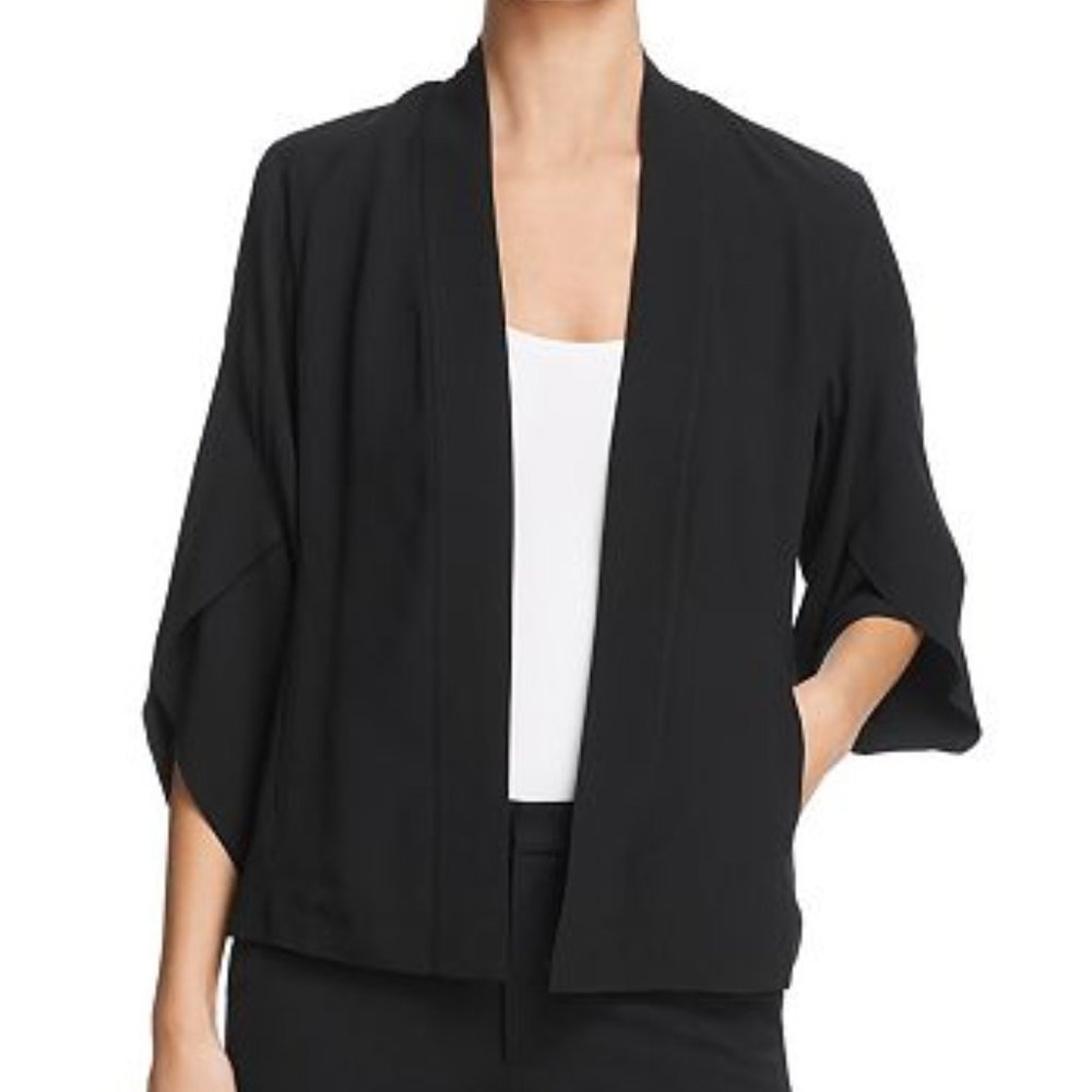 Eileen Fisher Washed Silk Open Front Cropped Black Jacket 2X